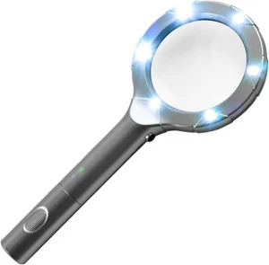 Helle beleuchtete Handlupe 2,25-fache Leistung | 65 mm Linse | 6 LED-Randlichter - Bild 1 von 12