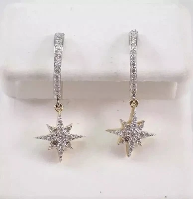 Rund Geschliffen Künstlicher Diamant Sparkle Tropfen-Ohrringe 14k Weiß Vergoldet - Bild 1 von 4