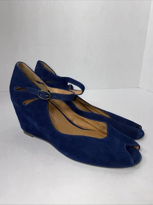 Jeffrey Campbell WOMEN’S BLUE SUEDE WEDGE PEEP TOE SHOES Size 8.5 VGC Foto 1 de 4