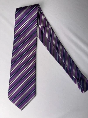 Corbata de seda Charvet Paris púrpura plata azul marino rayas 3,5” hecha en Francia corbata de lujo Foto 1 de 4