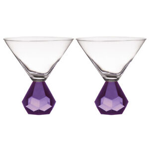 2x Zhara Amethyst 200ml Martini Crystal Glass Cocktail Alcohol Cup Drink Glasses