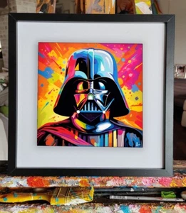 QUADRO MODERNO ITALIA DIPINTO POP ART TELA PAINTING " DARTH VADER " 32X32 - Foto 1 di 2
