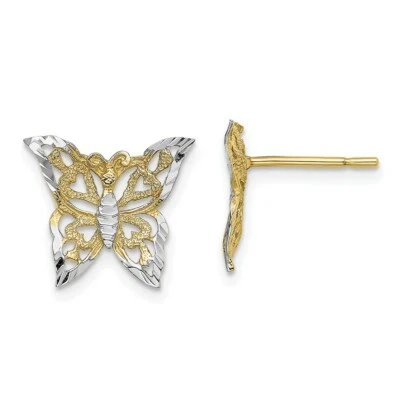 Real 10kt w/Rhodium Butterfly Post Earrings - Image 1 of 4