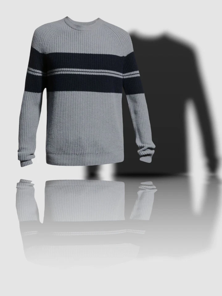 $595 Neiman Marcus Men's Gray Cashmere Mélange-Knit Striped Sweater Size L - Image 1 of 1
