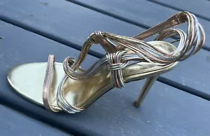 New Steve Madden Open Toe/Heel Gold Heeled Shoes Size 7.5 - Picture 1 of 5