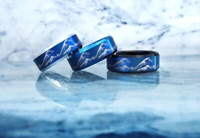 Anillo de boda grabado azul tungsteno doble pez koi arte pez betta gema - 8 mm Foto 1 de 4