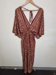 tree of life dress size small medium red maroon floral long sleeve sun dress v - Picture 1 of 6