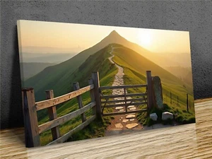 Steinfußweg und Holzzaun English Peak District, montierter Leinwanddruck - Bild 1 von 9
