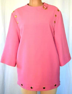 Gucci Pink Neck Buckled Detail Gold Buttons Round Neck 3/4 Sleeves Size 48 - Picture 1 of 12