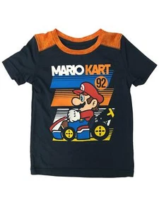 Mario Kart Boys Navy Blue & Orange Silky T-Shirt Tee Shirt - Picture 1 of 1
