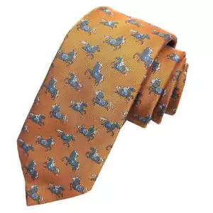 Hermes Necktie Crazy Poney 339261T 05 Horse Silk Camel Aq10682 - Picture 1 of 3