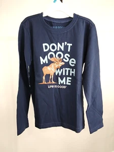Life is Good Kid Long Sleeve Crusher Tee Big Moose Blue Medium 65637 - Picture 1 of 9
