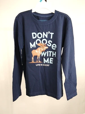 Camiseta trituradora manga larga Life is Good Kid Big Moose azul mediana 65637 Foto 1 de 4