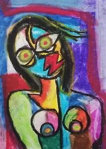 Portrait Gemälde Papier A4 Ölpastell Kunst, Oil Pastel Painting Art On Paper A4 - Bild 1 von 2