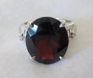 Large Platinum Solitaire Rich Red Garnet Diamond Ring - 9.16 gms, 5.75, 8.47 ctw - Picture 1 of 17