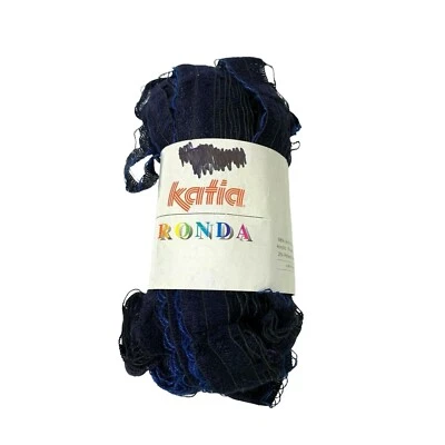 Katia RONDA Knitting Ruffle Yarn #209 Black with Blue Trim 3.5 oz Spain  AT262 - Image 1 of 4
