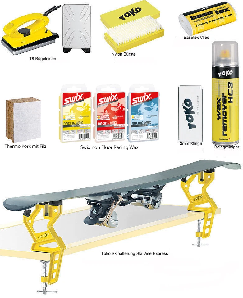Toko Skiwachs-Set 10-teilig T8 Bügeleisen, verschiedene Wachs und Skihalterung