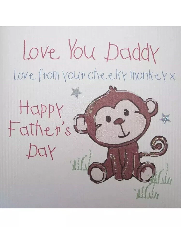 TARJETAS DE ALGODÓN BLANCO FS11 Cheeky Monkey, Love You Daddy From Your Handmade Fathers Foto 1 de 1