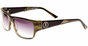 Ed Hardy Sonnenbrille Skull & Crossbone - Olivhorn mit Etui und Box - Bild 1 von 3