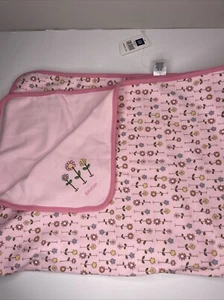 Vintage Baby Gap Cotton Baby Blanket Pink Flower Print Embroidered 2002 NWT - Picture 1 of 6
