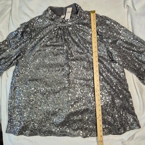 ANTHROPOLOGIE SEQUINED TURTLE NECK TOP LONG SLEEVE BY SUNDAY IN BROOKLYN 1X PLUS - Picture 1 of 17