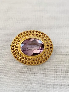 Vintage 14k Gold Amethyst Coiled Edge Pin 3,7gramm. - Bild 1 von 10
