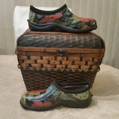 Zapatos cómodos Sloggers lluvia jardinería sin cordones mediados de verano negro estampado talla 6M Foto 1 de 4