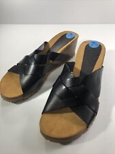 Yokono Caramel/ Brown Cork Wedge Slide Black Straps Sandal Size 7.5 SKU # 4431