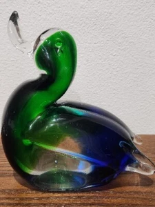 Large Vintage Murano Art Glass Duck Bird Sculpture Statue - Blue, Green, Clear - Picture 1 of 12
