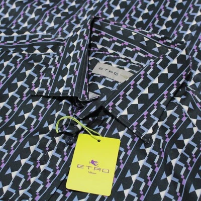 Etro NWT Casual Button Down Shirt Size 42 L US In Blue Purple & White Geometric - Image 1 of 4