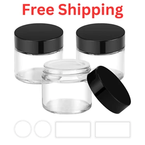 2 oz Glass Jars with Lids, Bumobum 3 pack Clear Small Jar with Black Lids, Blank - Picture 1 of 4