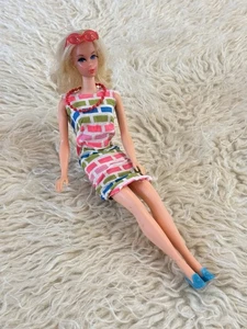 Vintage Barbie 1966 Blonde Marlo Flip twist turn eyelashes Japan print dress - Picture 1 of 8