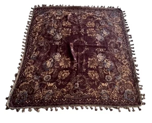 Opera Throw PATINA Brown Blue Floral Blanket Bed Couch Chair Heavy Tassel 56x56 - Picture 1 of 6