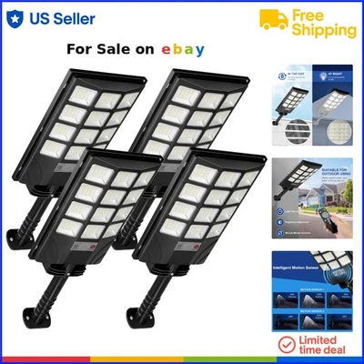 4-Pack Solar Street Lights Outdoor Flood Lamps 20000lm Dusk to Dawn Security - Image 1 of 4
