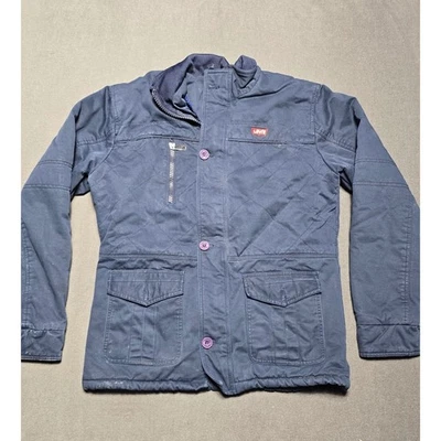 Levi's 绗缝夹克 XL 蓝色紫色口音实用风格外套纽扣和拉链 — 第 1/4 张图片