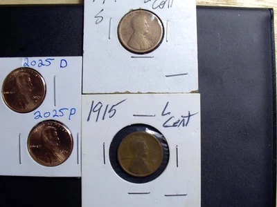 2025 P & D LINCOLN CENT BU + 1  1915 LINCOLN WHEAT + 1 1916 LINCOLN  4 COINS HOT - Image 1 of 4