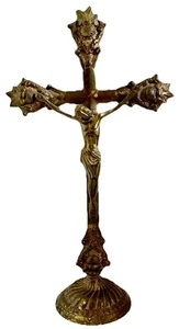 Vintage Crucifix Brass 14.5” Height Altar Cross Church Jesus Antique And Rarely - Picture 1 of 24