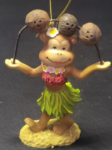 Hawaiianischer Hula Tanz Affe 🐒 mit Kokosnüssen Weihnachtsschmuck 3,5 Zoll - Bild 1 von 16