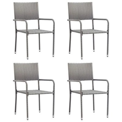 Garden Dining Chair Set of 4 Grey PE rattan, steel - Image 1 of 4