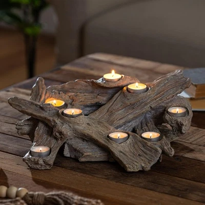 Faux Driftwood Resin Logs Candle Holder for Fireplace | Romantic Ambiance Wit... - Image 1 of 4