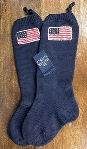 VINTAGE 90er Polo Ralph Lauren handgestrickt Wolle USA Flagge Strumpf Socken Urlaub - Bild 1 von 8