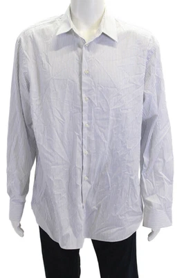 Camisa de vestir blanca Armani Collezioni para hombre de algodón manga larga a rayas con botones talla Foto 1 de 4