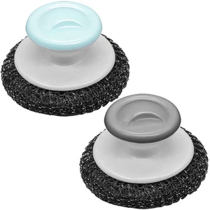 2Pcs Stainless Steel Wool Scrubber with Handle, Heavy Duty Pot Scrubbers Dish... - Picture 1 of 7