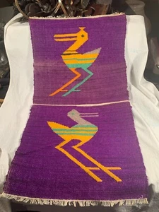 Vintage Mexican-Native American Wool Rug Birds hand woven 30x16 In Wall Hanging - Imagen 1 de 5