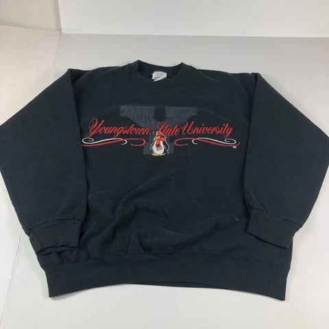 VTG Youngstown State Penguin Sweatshirt Adult Extra Large Black Stained Crewneck Cover
