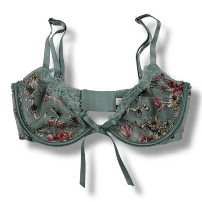 Victorias Secret Dream Angels Low Cut Demi Lace Floral Green Bra Size 32DD - Image 1 of 4