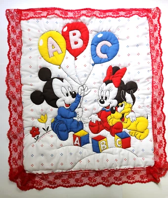 Dundee Disney Baby ABC Quilt Blanket Mickey Mouse Minnie Pluto Vintage 80s - Image 1 of 4
