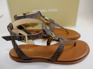 MICHAEL KORS Size 6.5 Women's Shoes Sandal Brown Coated Canvas SASHA NEW $148 - Picture 1 of 6