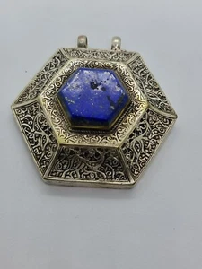 Vintage Necklace Pendant Chain Jewelry Afghani Yemeni silver Lapis Lazuli - Picture 1 of 15