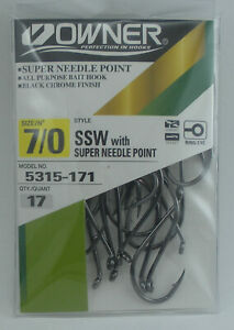 Owner 5315-171 7/0 SSW All Purpose Hook Need Point Rev Bend Up Eye 17CT Size 7/0